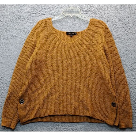 Love Tree Sweater Women Large Orange Cable Knit Slit Long Sleeve V Neck Pullover - Picture 1 of 5